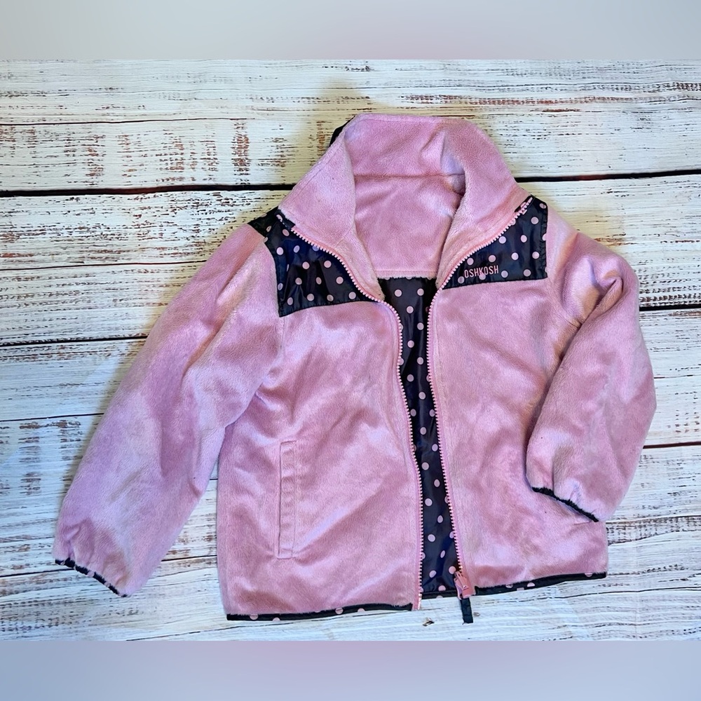 OshKosh B'gosh Pink Polka Dot Kids Reversible Jacket Size 5T